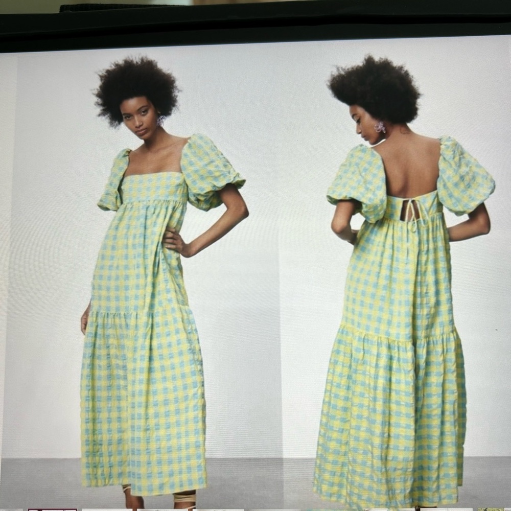 Zara blue and yellow gingham plaid maxi dress size XS